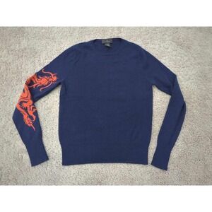 C3 Cashmere Sweater Womens M Blue Long Sleeve Wrap Around Dragon Intarsia